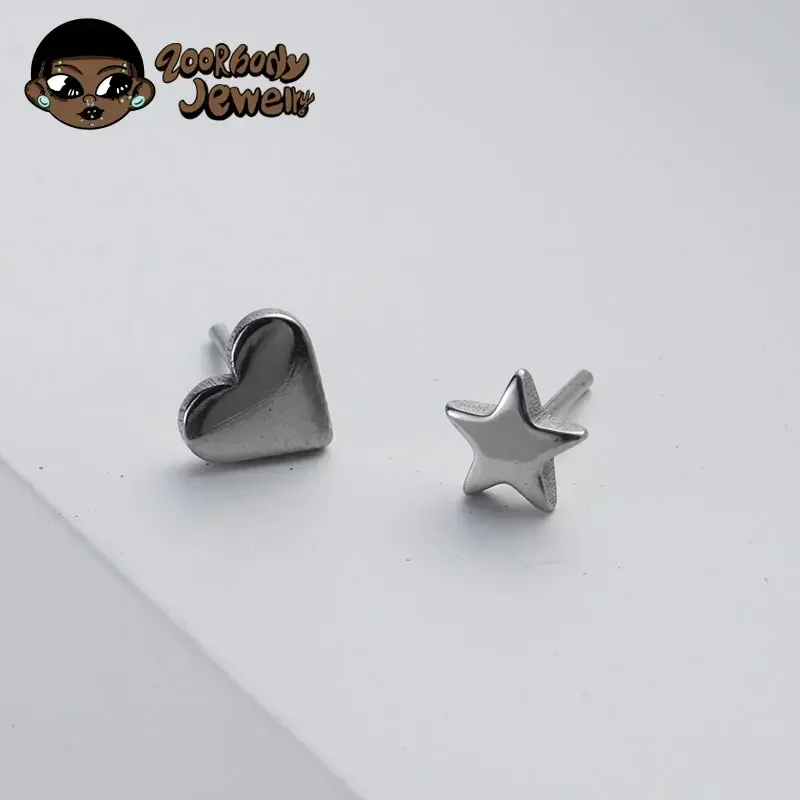ASTM F136 Titanium Heart Threadless Push Pin Piercing 16G Star Pin end Threadless Ear Cartilage Helix Tragus Stud Body Piercing
