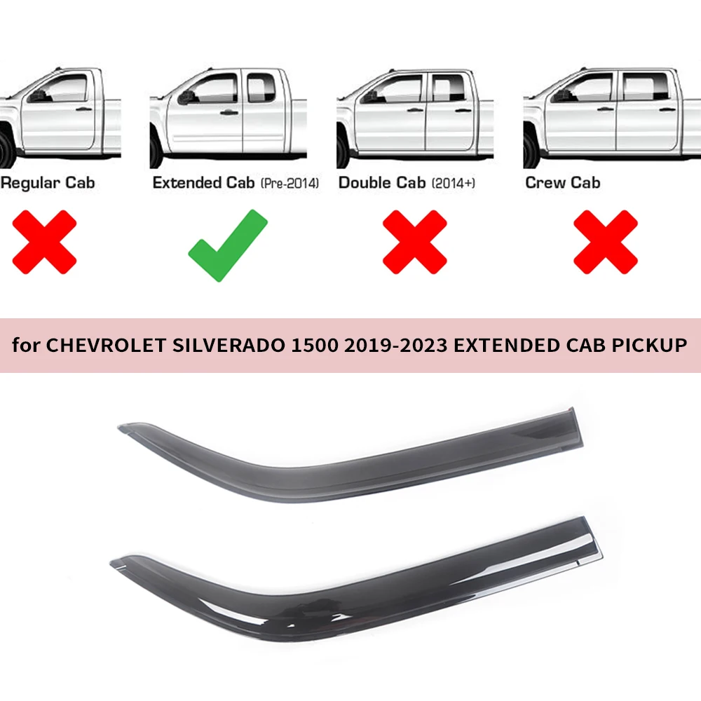 

Оконный козырек для CHEVROLET SILVERADO 1500 EXTENDED CAB PICKUP 2019 2020 2021 2022 2023, ветрозащитные дефлекторы, защита от дождя, дверной козырек