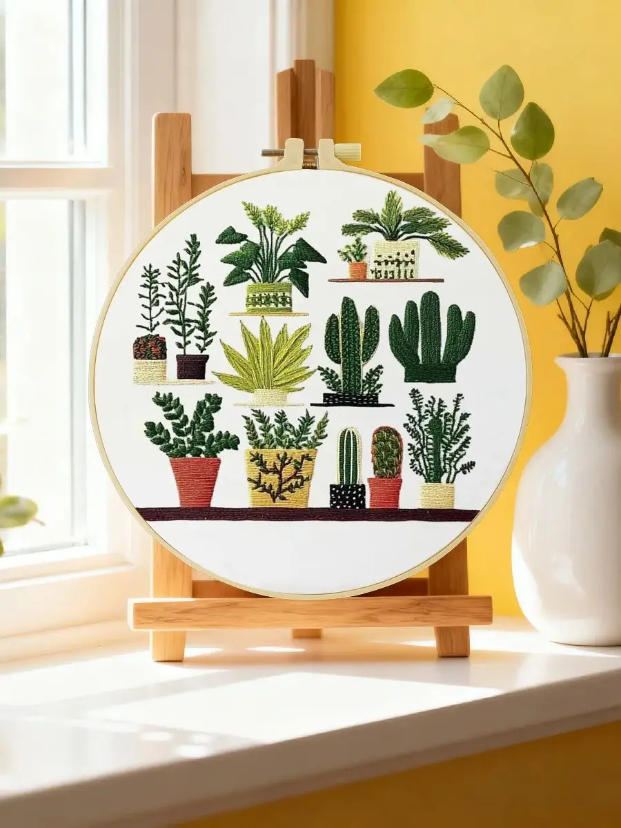 1 Stück 20X20CM/15X15CM 7,87/6,3 Zoll Topfpflanzen-Stickerei-Starter-Kit DIY-Kit DIY-Stickerei-Set Handarbeiten Nadelkunst – Detail 6