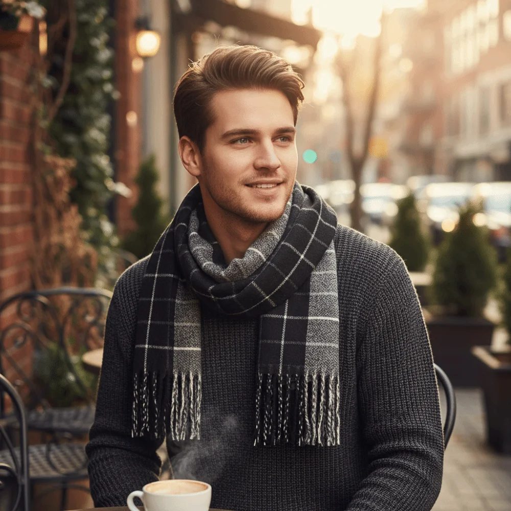 

Classic Imitation Cashmere Plaid Knitted Scarf Warm Soft Men Thick Shawl Korean Style Large Double-sided Scarf Women