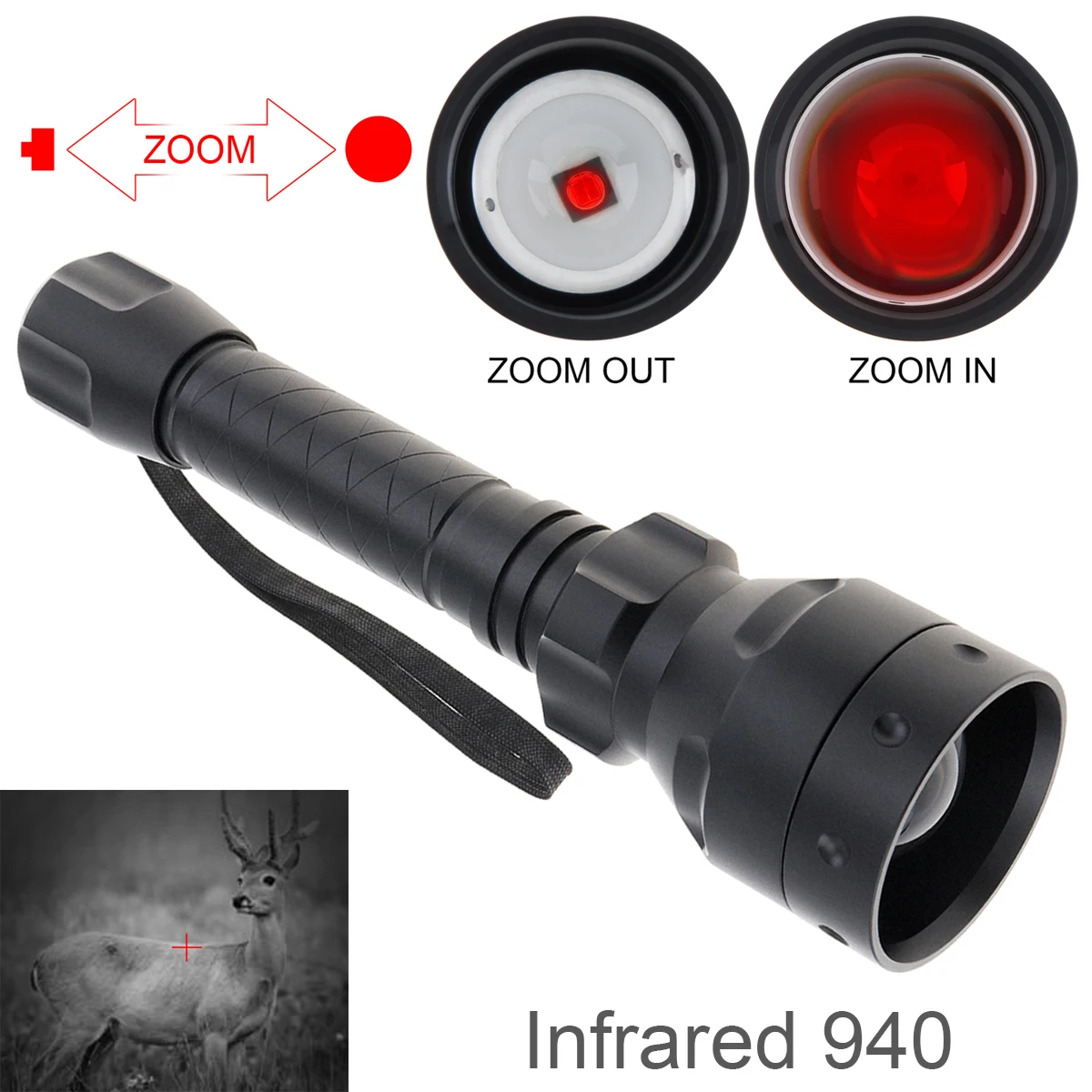 T50 Long Range Infrared Zoomable 10W IR 940nm LED Range Radiation Tactical Flashlight with Night Vision for Hunting Torch