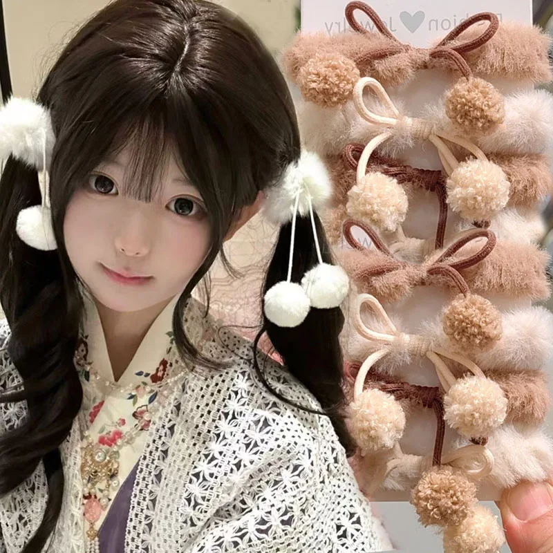 

Cute Plush Bowknot Hair Ties for Kids Girls High Elasticity Simple Basic Solid Colors High Ponytail Headbands Fashion Headwear