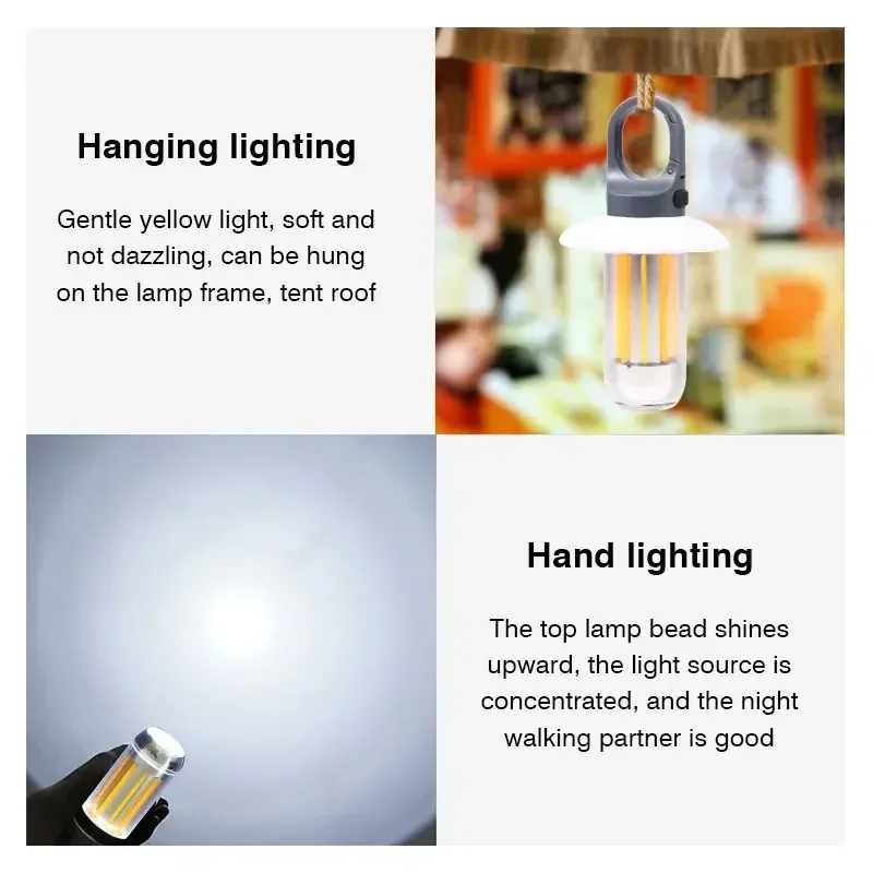 Portable Outdoor Camping Light Mini Rechargeable Flashlight with Hook 5 Lighting Modes Waterproof Camping Hanging Tent Lantern