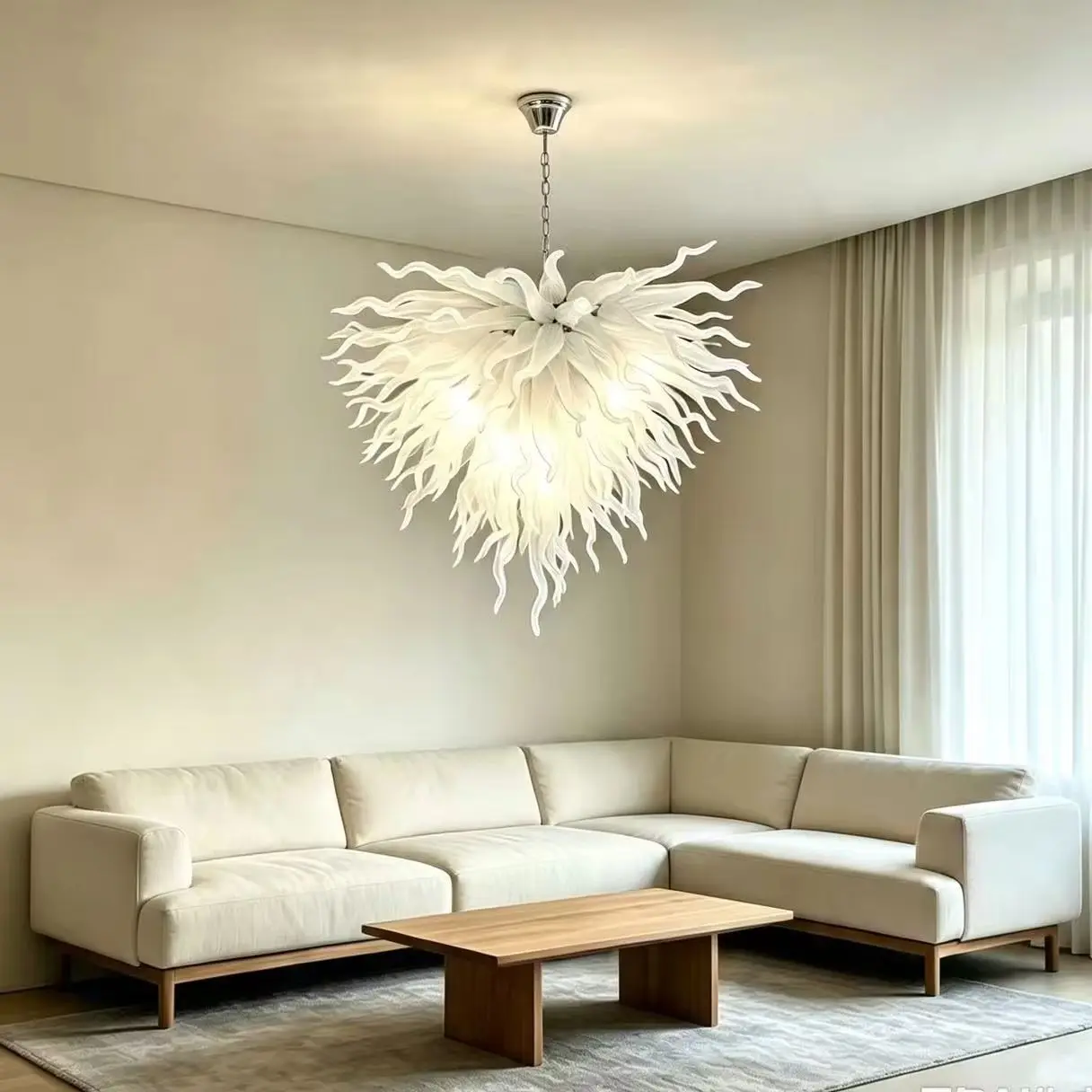 Hand Blown Glass Pendant Lamps Classix White Led Glass Chandelier 70 by 50 cm