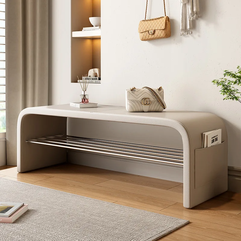 Light Luxury High-end Shoe Change Stool Door Home Can Sit Shoe Stool Shoe Cabinet Integrated Home Long Strip Low Stool Bedside S