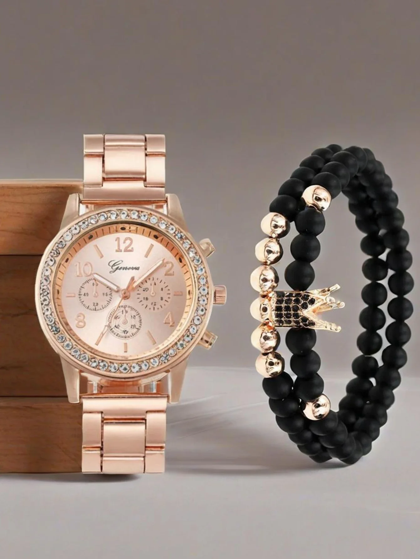 3-piece steel strip Genevacasual Korean version men's and women's quartz watch set