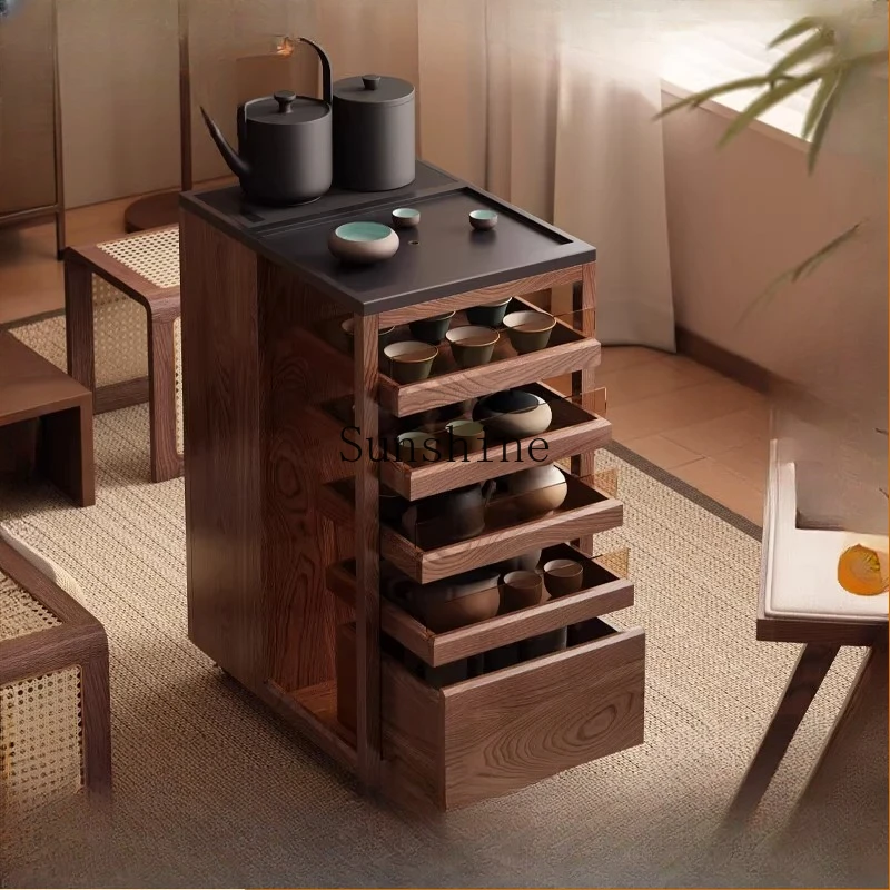 Solid wood removable sofa side cabinet living room display tea table