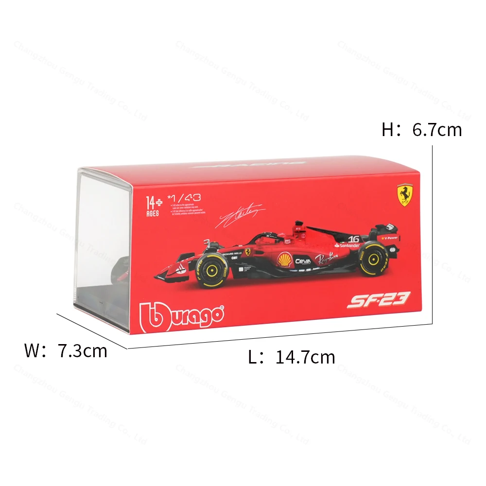 Bburago 1:43 Ferrari 2023 SF23 # 16 F1 Formula Car Vehículos fundidos a presión Modelo coleccionable Juguetes de carreras Caja acrílica