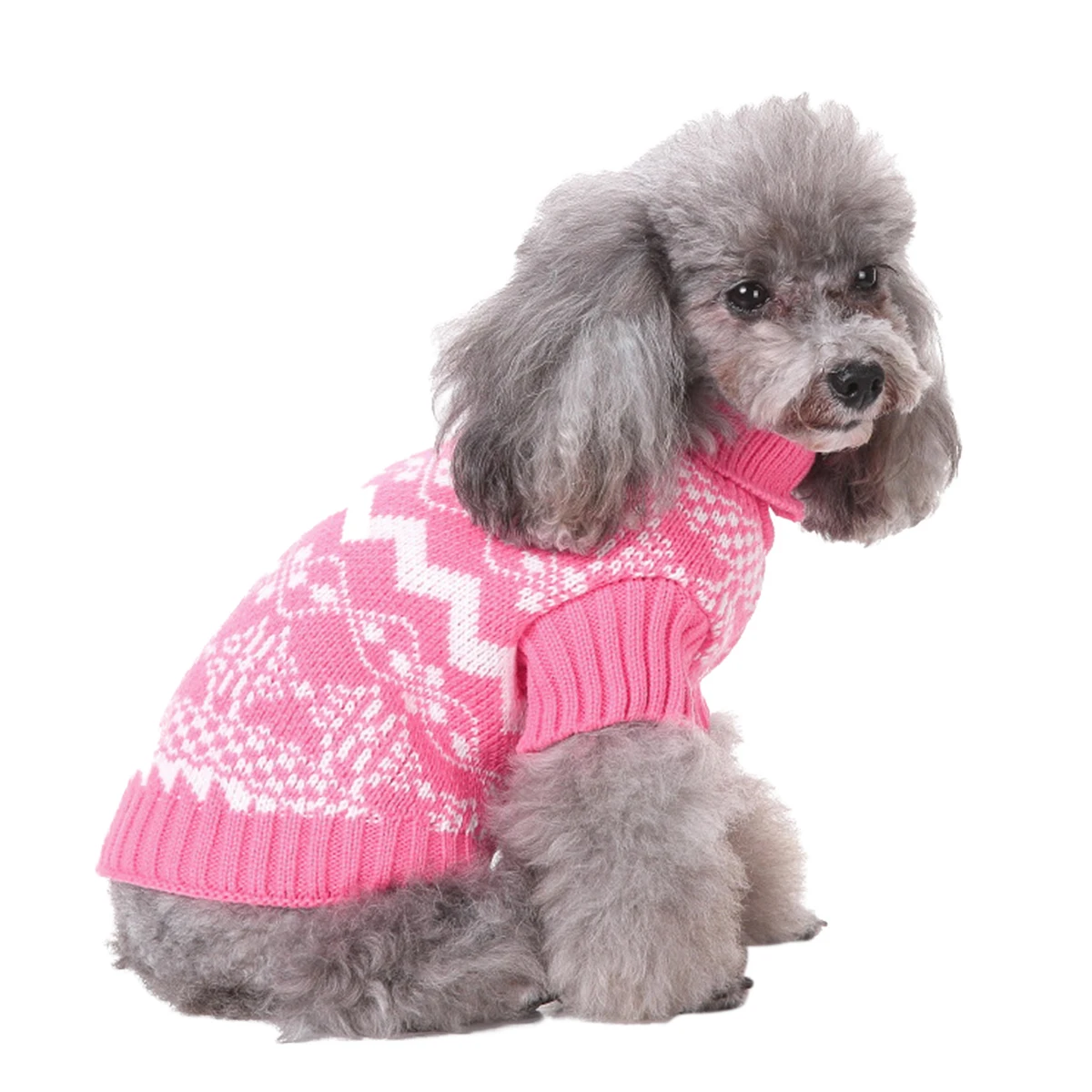 

Pet Dog Sweater Knitted Cute Sweaters Turtleneck Custom Clothing Clothes for Large Dogs Dog's Holiday Pink