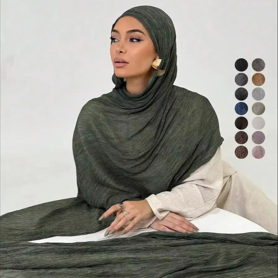 Premium Rayon Cotton Crinkle Hijab Scarf For Woman Muslim Headscarf Head wrap Shawl Islam Turban Ramadan Eid Headband 180*80cm