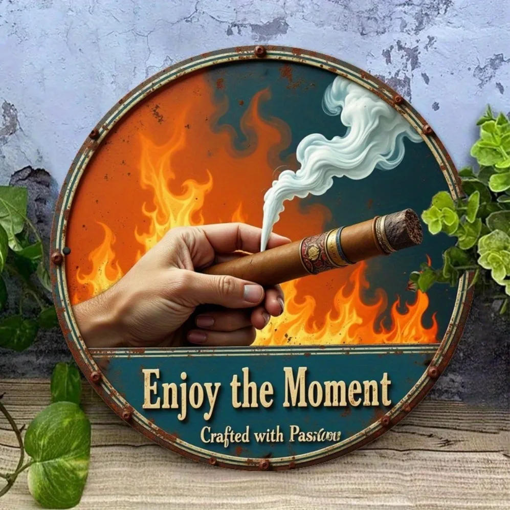 

2D Flat Vintage- Fiery Smoke Design Print Iron Wall Art for Garage, Garden Decor-Rustic Decorative Plaque for Farmhouse, Street