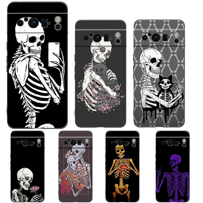 Red Love Skeleton Diagram Phone Case Cover for Google Pixel 8 7 6 7A 6A Pro 5G Shockproof Silicone Soft 8 Pro 5G Shell Capas Bag