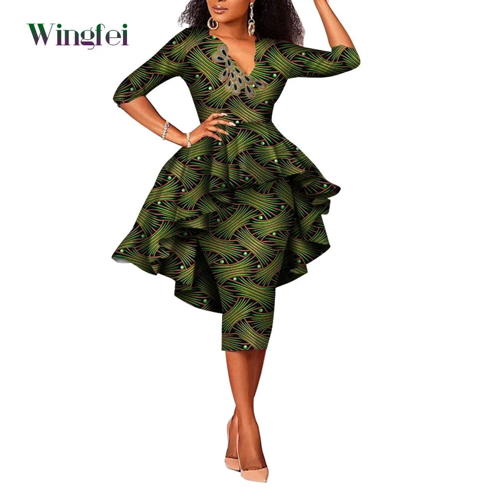 African Clothing for Women Two Piece Set African Print and Lace Top Shirt and Skirt Dashiki Women African Clothes Wy3348