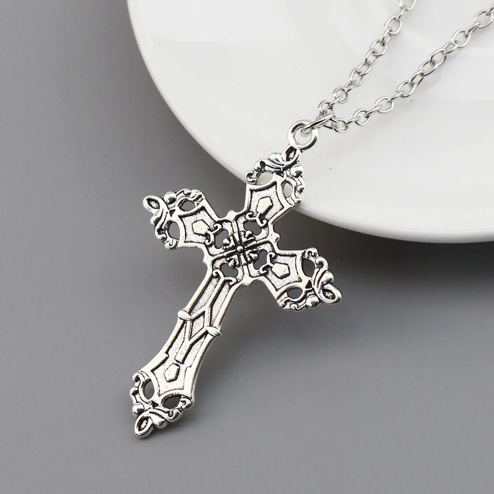 Vintage Cross Pendant Necklace for Men Women Goth Accessories Gothic Grunge Male Neck Long Chain Summer Aesthetic Holiday Gifts