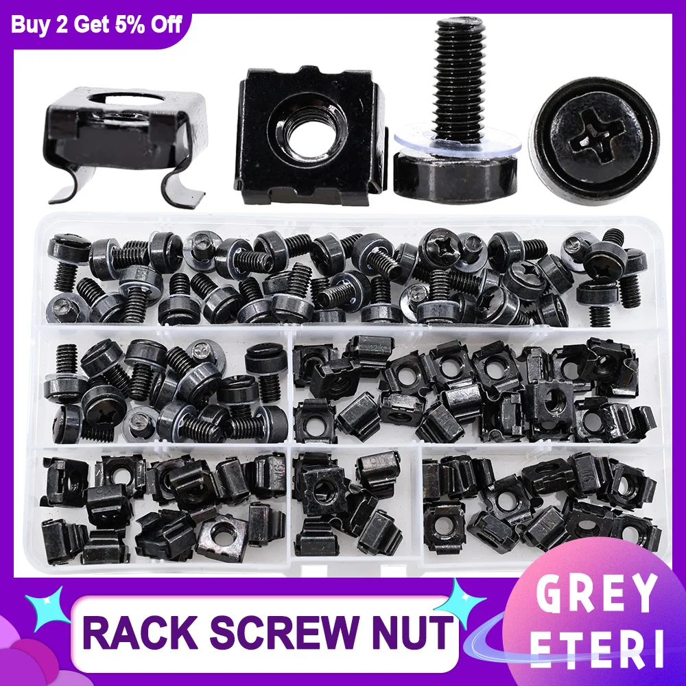 20Set M6x16mm M6x20mm Black Carbon Steel Screw Cage Nut Set For Rack Mount Server Cabinet Shelves Phillips Bolt Lock Nuts Kit