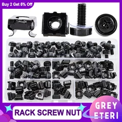 20Set M6x16mm M6x20mm Black Carbon Steel Screw Cage Nut Set For Rack Mount Server Cabinet Shelves Phillips Bolt Lock Nuts Kit