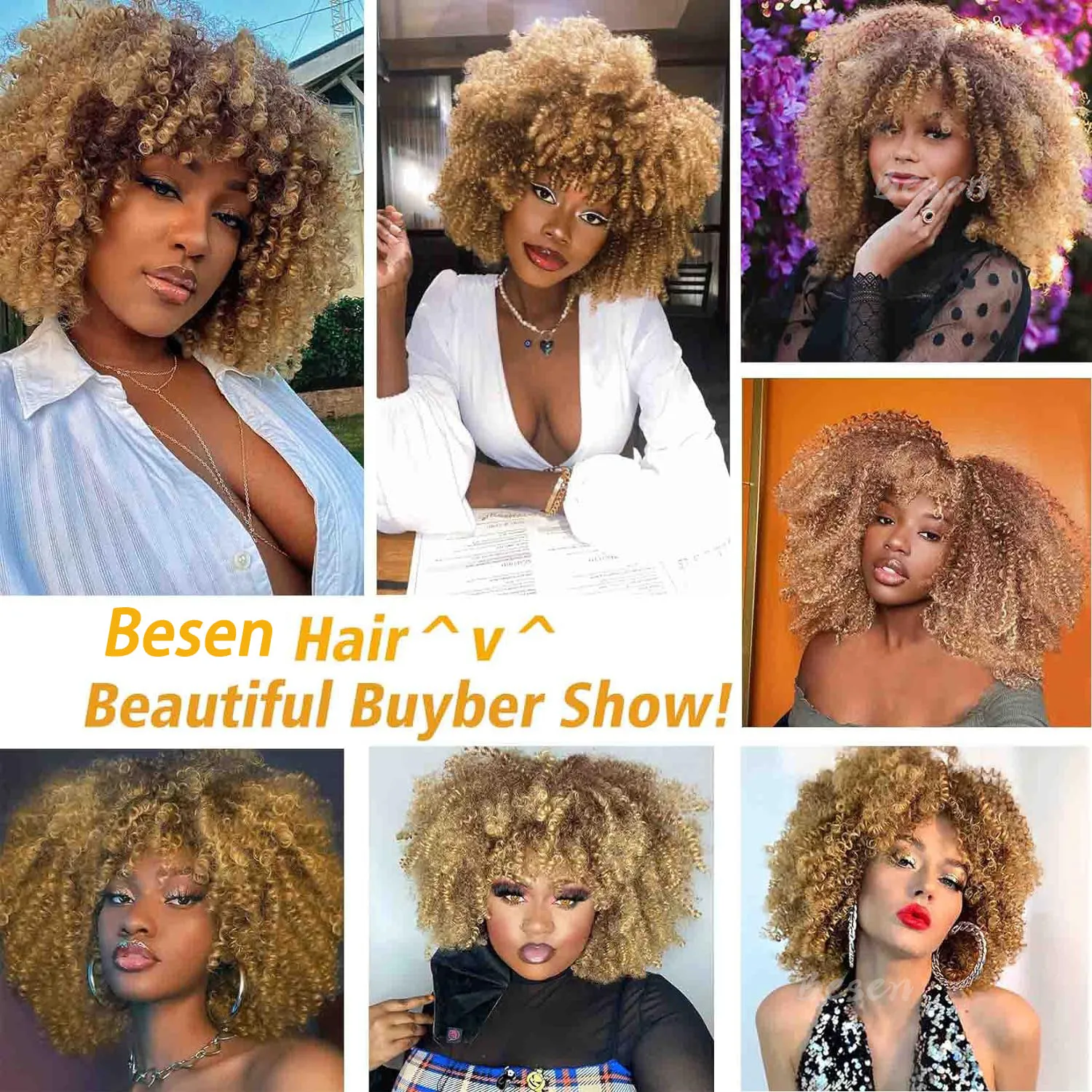 Synthetic Short Kinky Curly Wigs for Women Soft Short Afro Wig with Bangs Heat Resistant Full Afro Curly Wigs for Daily Use