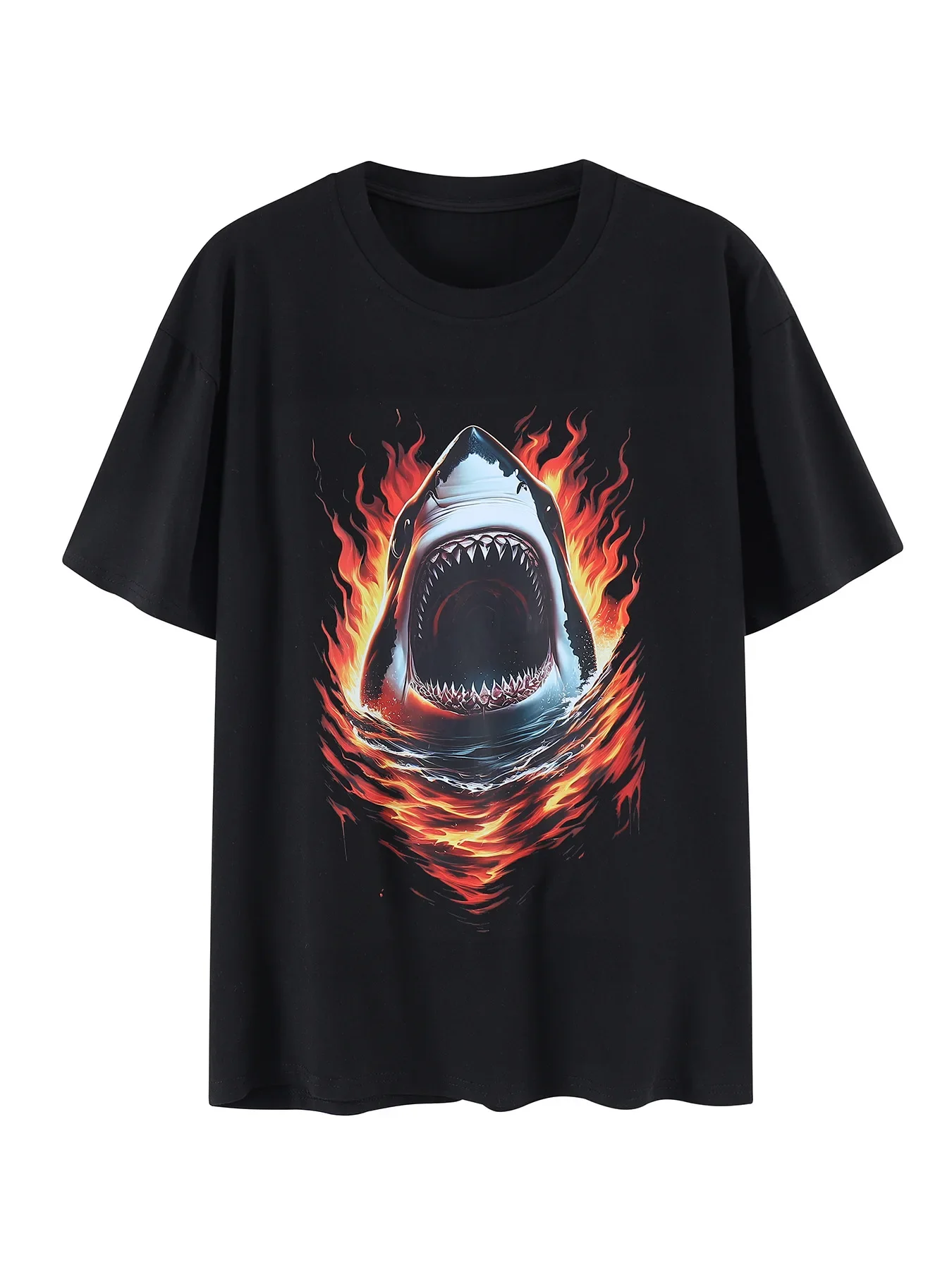 Leisure Activities Simple Pullover Round Neck T-shirtSports Fitness Sweat Absorption Shark Pattern Men's Short-sleeved T-shirt