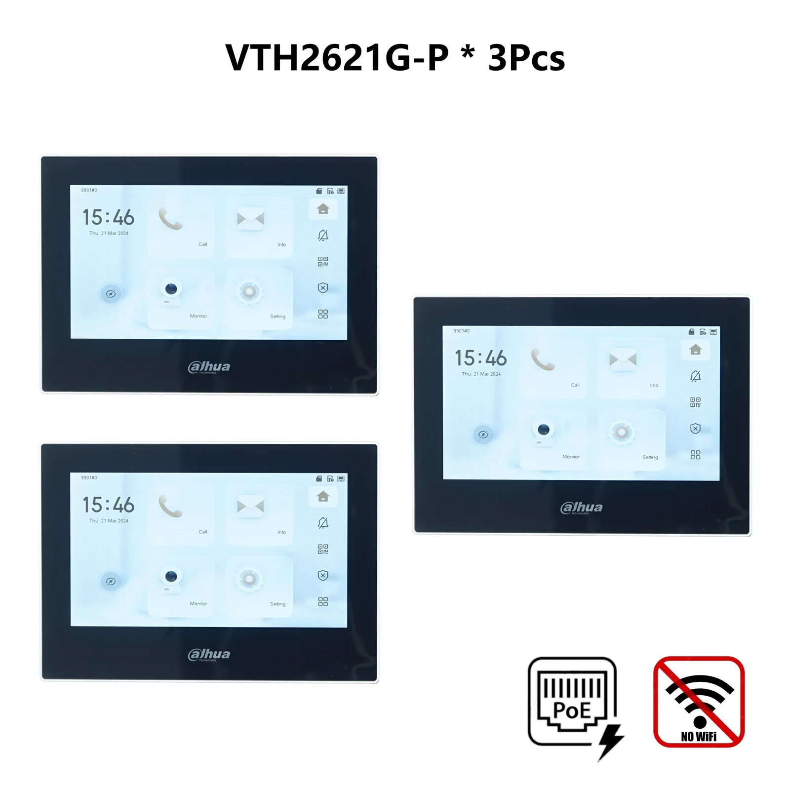 Dahua VTH2621GW-P / VTH2621G-P 802.3af PoE 7 inch Touch Indoor Monitor, deurbel Monitor, Video Intercom, Ingebouwde SD-kaart