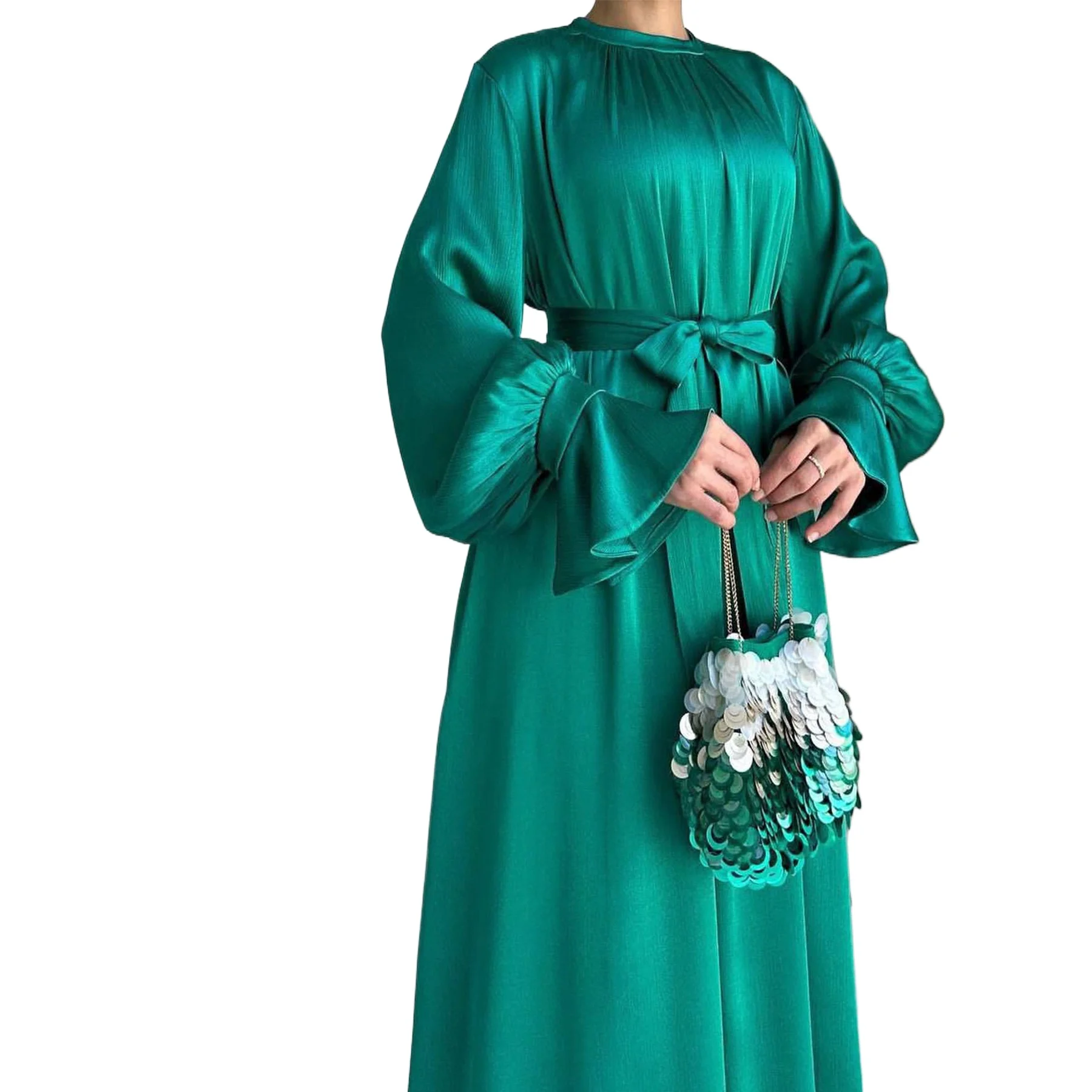 

Loriya soft waist cinched lace up two-piece dress 2026 European and American elegant satin long skirt