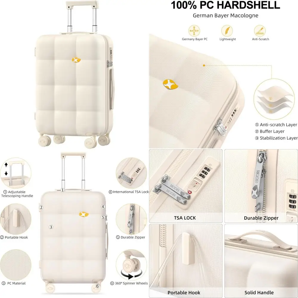 

"20 inch durable polycarbonate hard shell suitcase with tsa lock and 360° spinner wheels"
