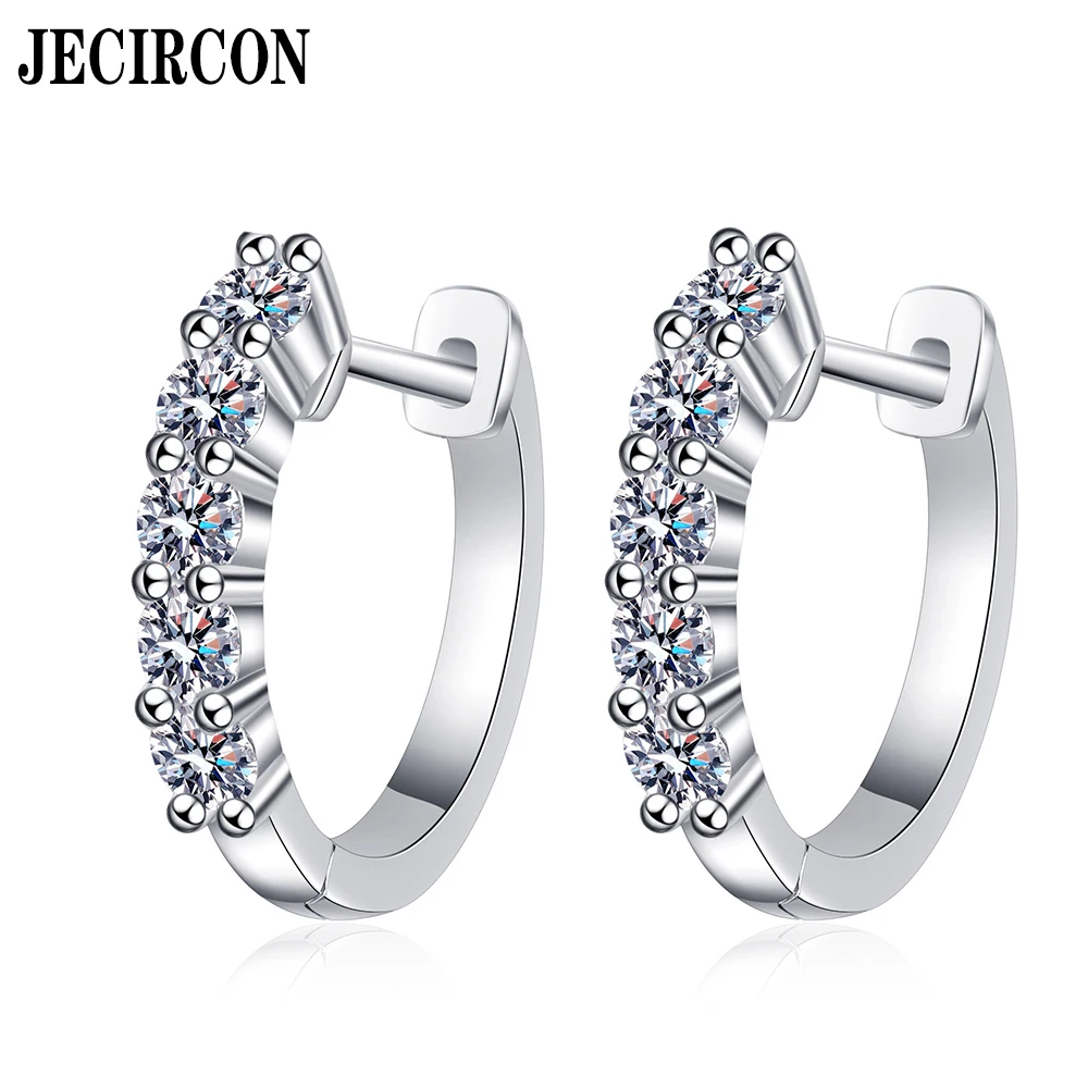 

JECIRCON S925 Sterling Silver Hoop Earrings for Women Small Row Full Moissanite Ear Button Plated PT950 Gold Party Fine Jewelry