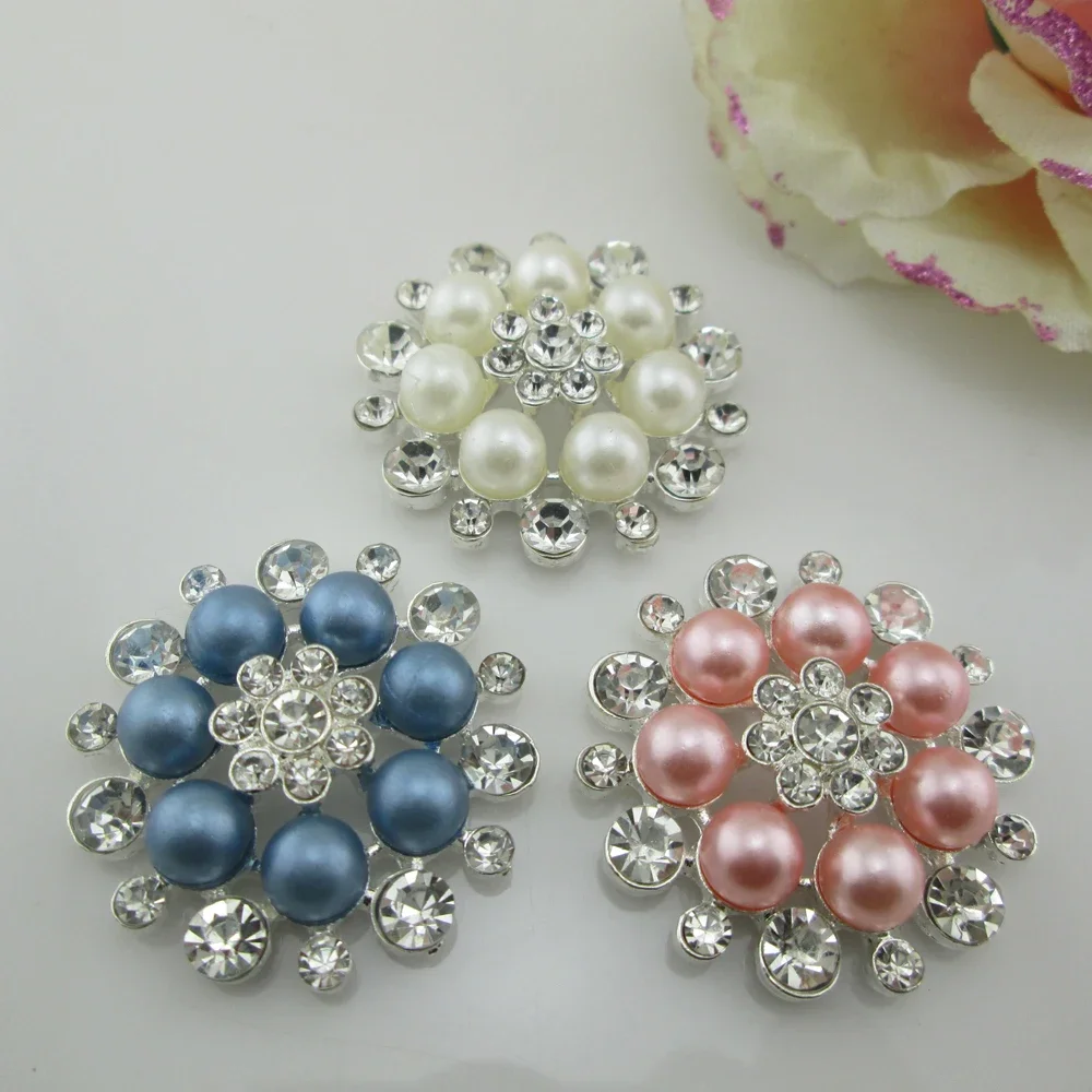 10 Colors Mix Pearl Alloy Rhinestone Buttons for Girl Hair Accessories Rhinestone Embellishments