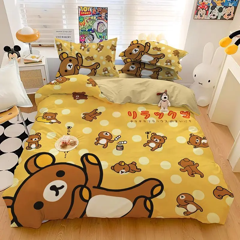 Cartoon Rilakkuma Bed Three Piece Set Anime Kawaii Dormitory 1.2M Bed Sheet Quilt Cover 150X200CM Pillowcase Three Piece Set