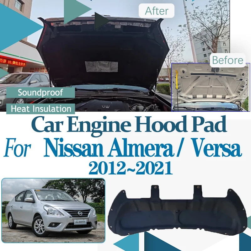 

for Nissan Almera N17 Latio Sunny Versa 2012~2021 Car Engine Hood Sound Front Heat Insulation Cotton Fireproof Cover Accessories