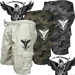 Skull Death Print Men's Fashion Trend Summer Loose Casual Shorts Drawstring Pocket Shorts Beach Shorts