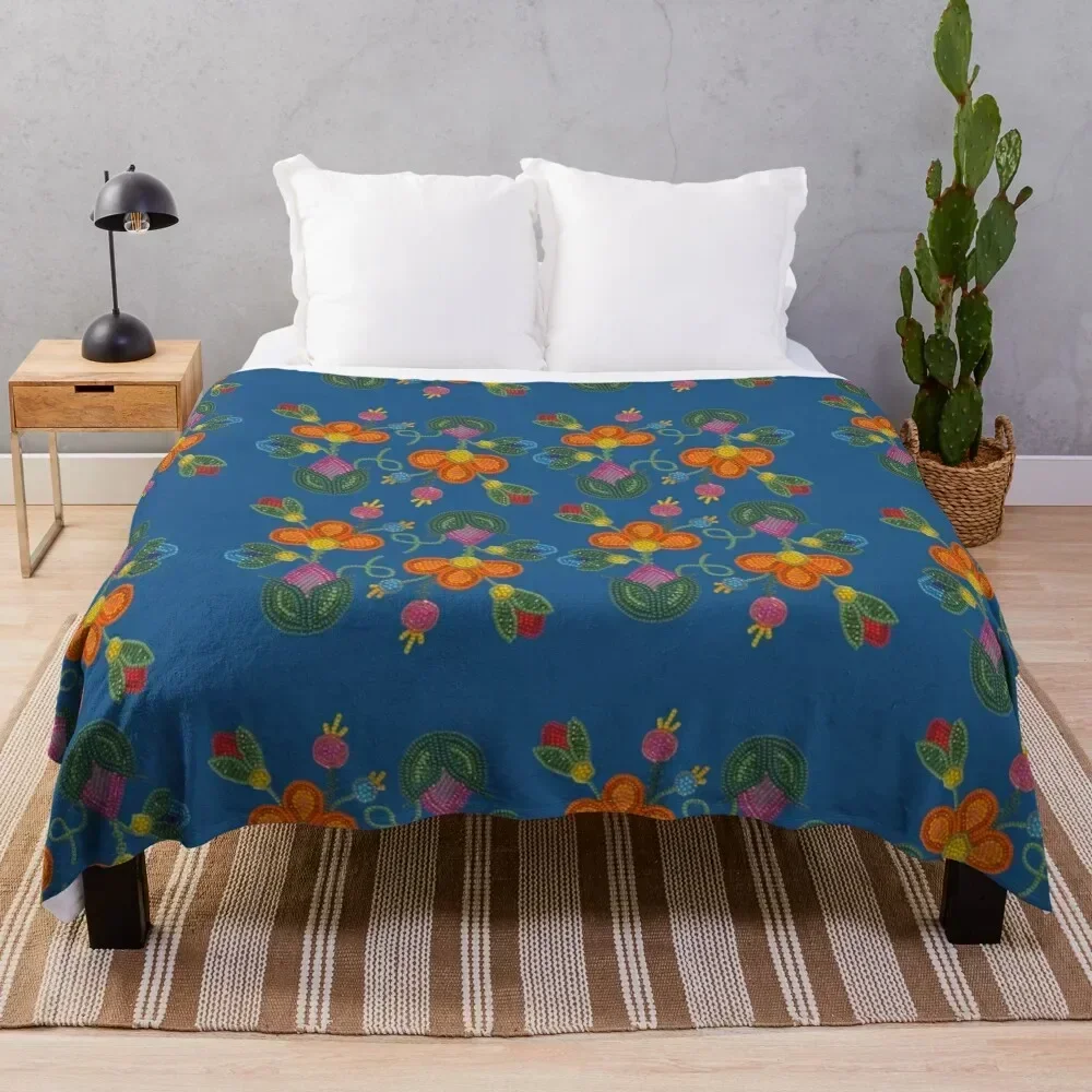 

The Beaded Bloom on Blue Throw Blanket For Sofa Thin Blankets For Baby Warm For Baby Blankets