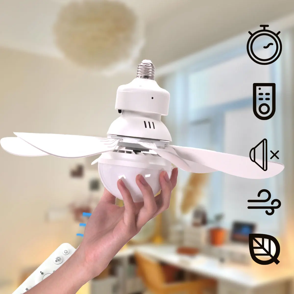 1653インチ小型シーリングファン-ledライト付き-30w-e27口金-調光可能-3段階速度調整-リモコン付き-浴室用-3000k-6500k