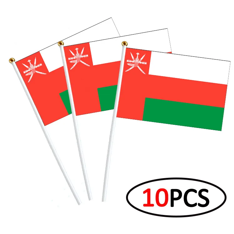 

10/50/100Pcs Hand-held Oman National Flag with Pole 14x21cm Polyester Double-sided Asian Flags National flag wholesale