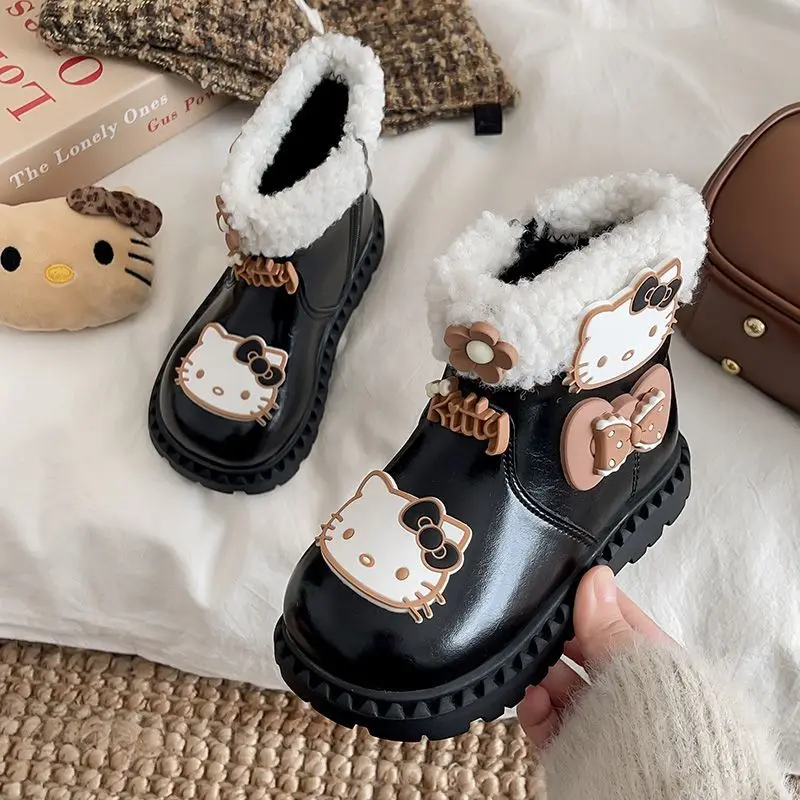 

Kt Cat Kawaii Hello Kitty аниме Sanrio повседневная мягкая обувь милые детские флисовые кожаные ботинки детские подарки на день рождения для детей