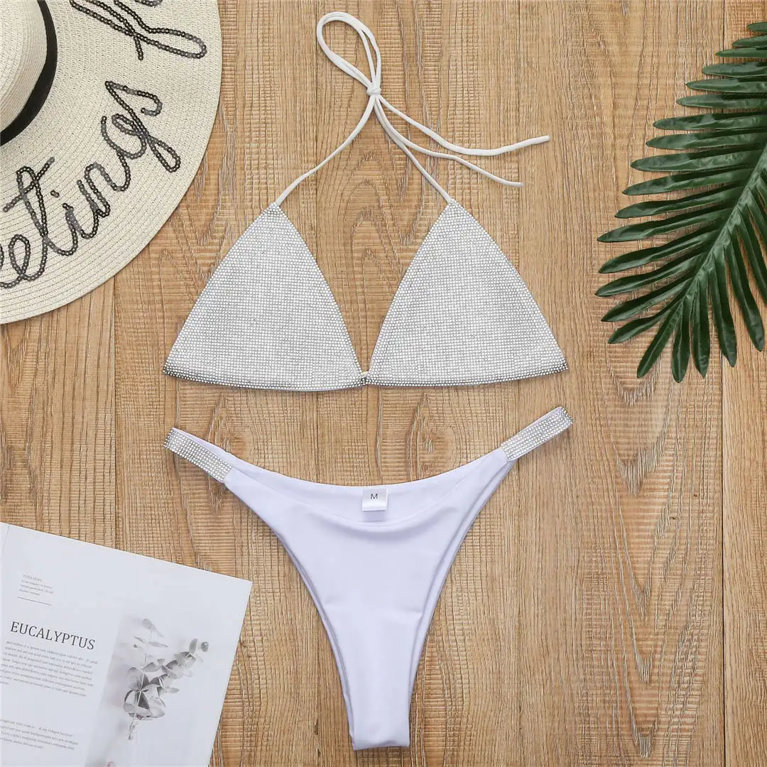 Luxuriöser, glänzender, mit Strasssteinen besetzter Bikini, Damen-Badeanzug, zweiteiliges Bikini-Set, Neckholder-Badeanzug, Badebekleidung, Badeanzug, Modell V2049 – Detail 17