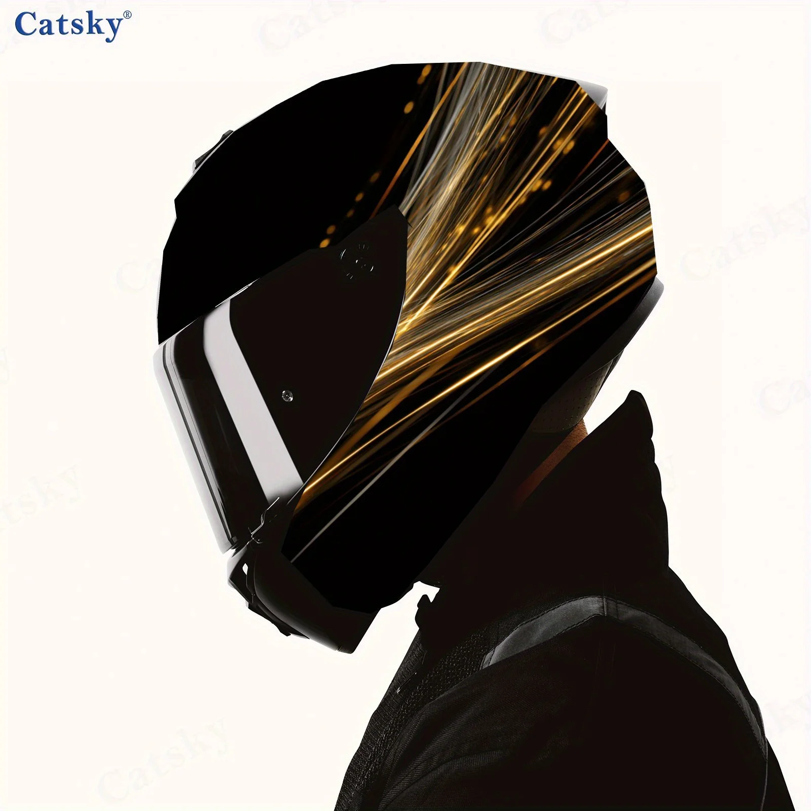 ملصق خوذة لكامل الوجه بتدفق ذهبي - PVC متين ومقاوم للماء، ملصق جمالي لخوذة السباق ذاتية اللصق، ملحقات الخوذة #4