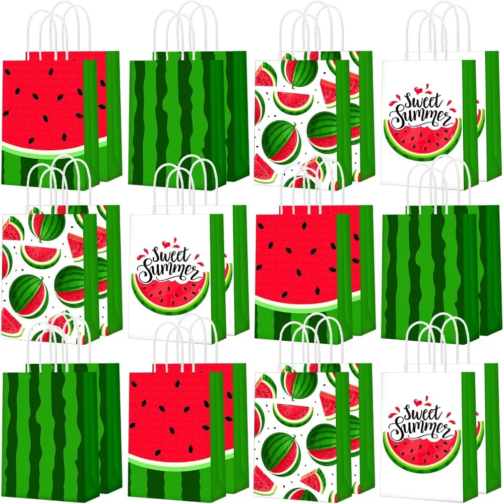 12/24/48/60Pcs Summer Watermelon Paper Treat Bags Tropical Fruit Pattern Pool  Birthday Party Candy Goodie Favor Packaging Bags