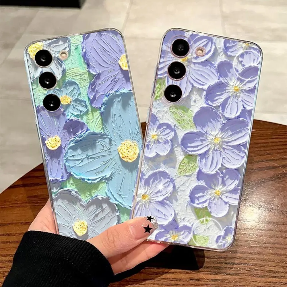 Retro Oil Painting Flowers  Phone Case For Samsung A13,70,52,51,40,31,50,20,21S,12,10,Note20 Ultra,Soft Transparent Case