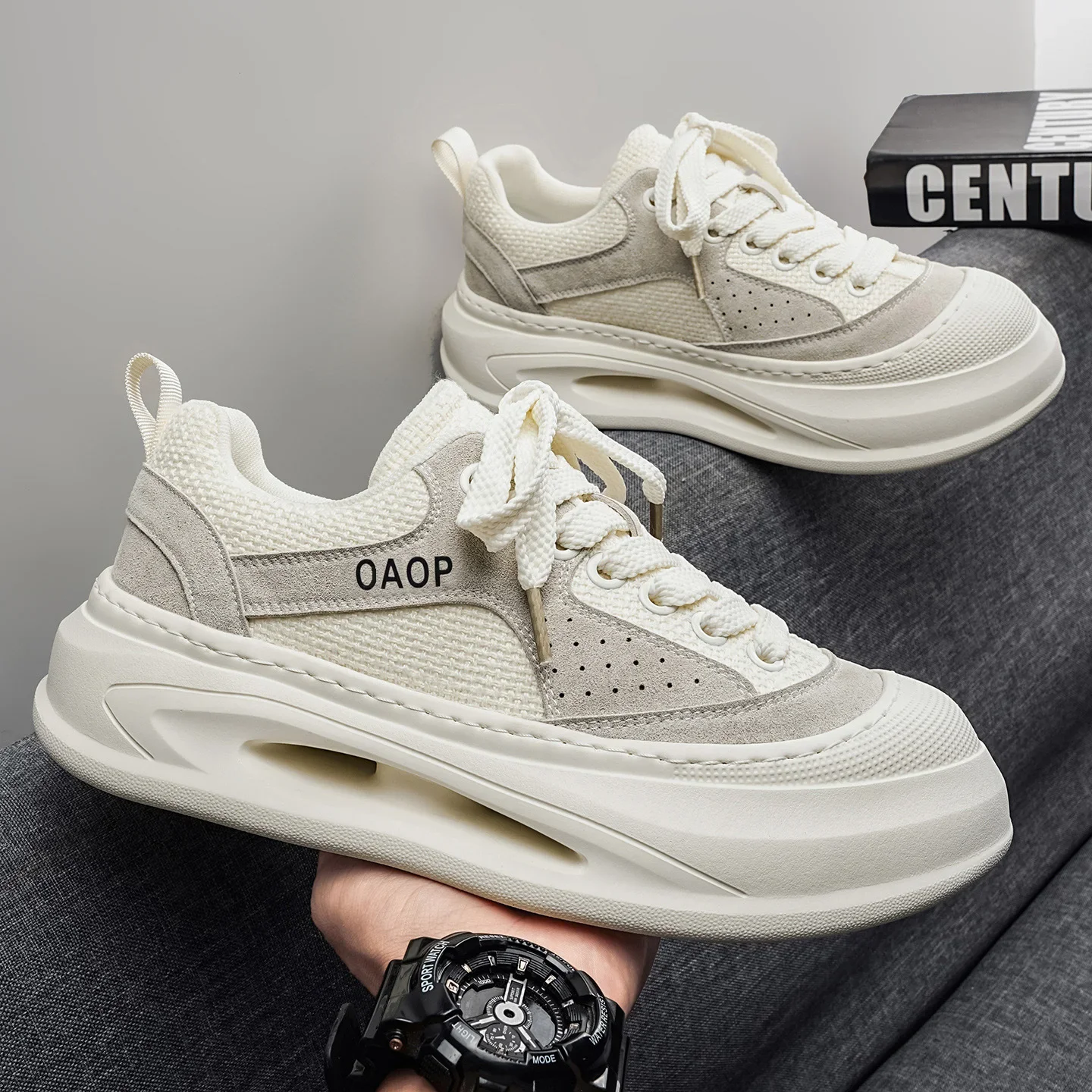 Men's Shoes New Autumn Breathable Thin Casual Sports Fashion Leather Thick Bottom Shoes Comfortable All-Season Low Top
