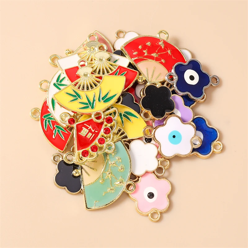 20 Stück niedliche bunte Emaille-Blumenfächer-Anhänger-Verbinder für die Herstellung von Armbändern, Halsketten, DIY-Handwerksarbeiten, Schmuckzubehör – Detail 3
