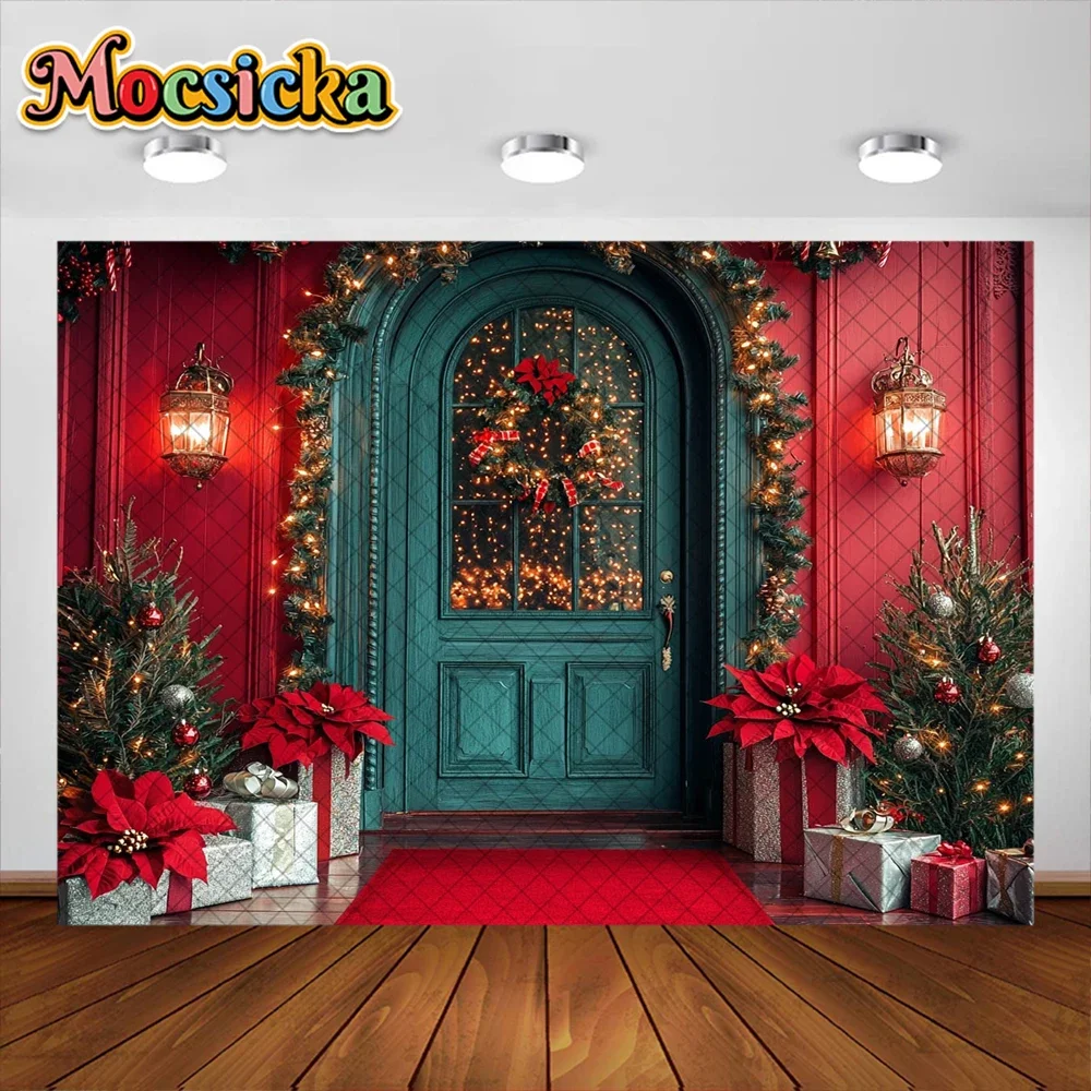 Mocsicka Photography Background Christmas Tree Garland Gift Decora Supplies Kids Holiday Portraits Photo Backdrops Studio Props