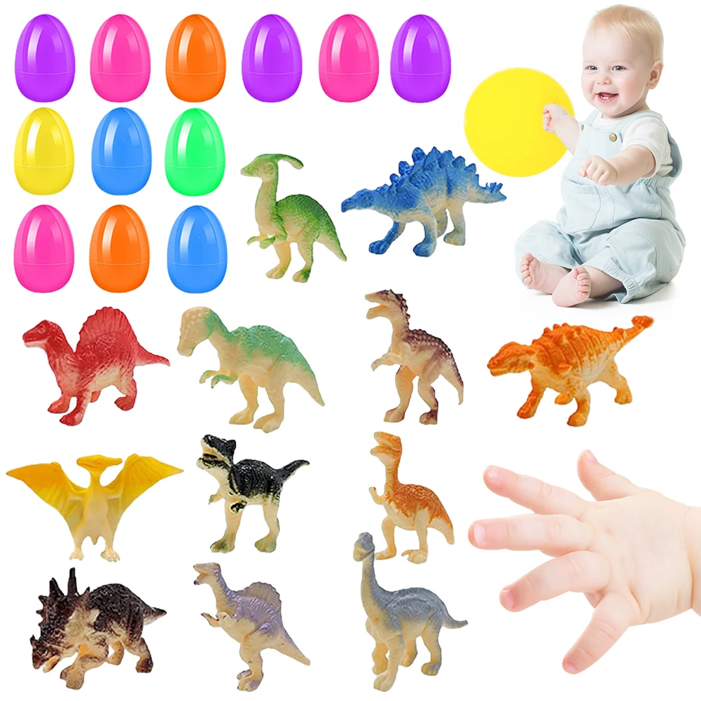 Confezione da 12 uova di Pasqua prefillate con giocattoli di dinosauro Cestino di Pasqua Stuffers Uova di Pasqua a sorpresa per bambini Gioco di caccia alle uova di Pasqua