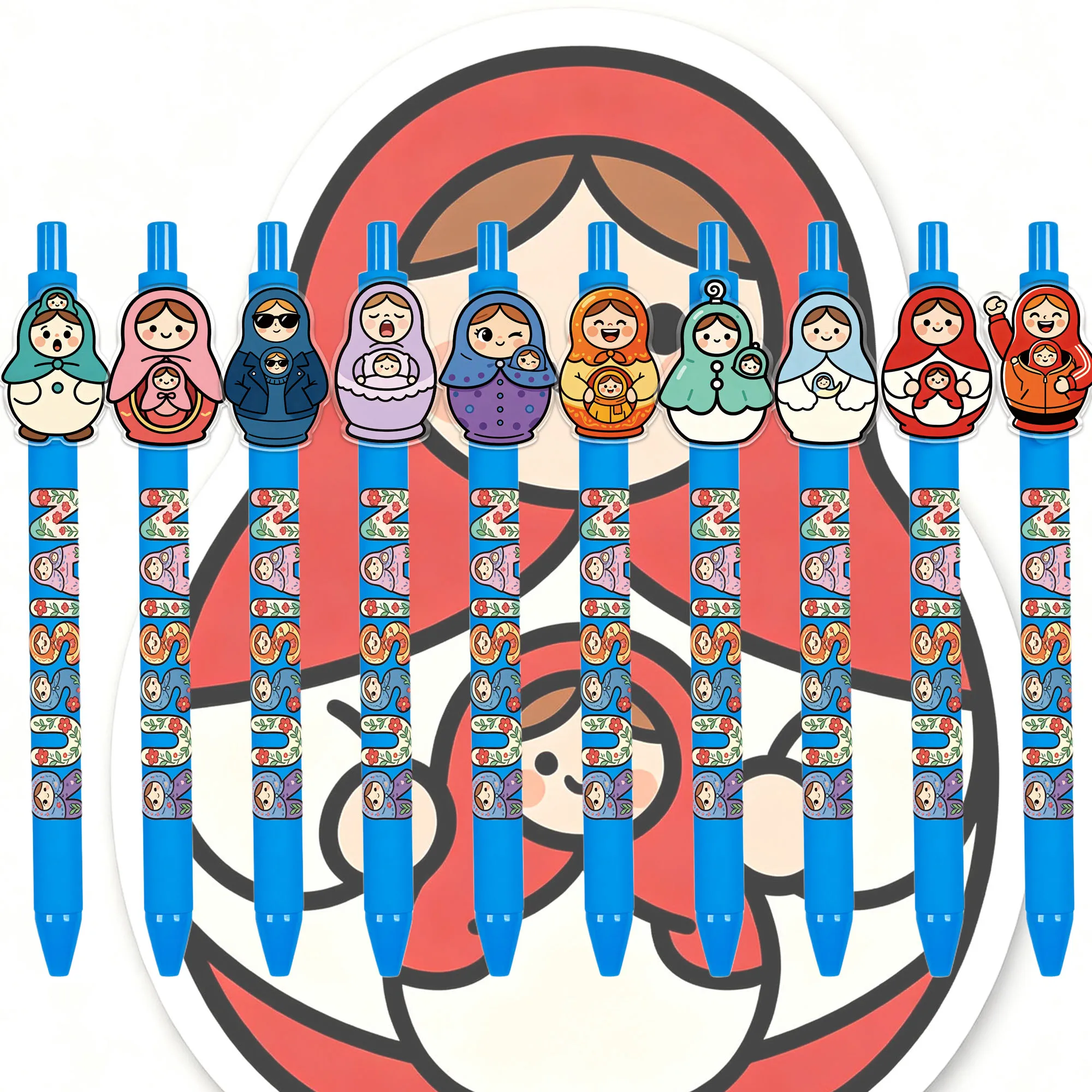 9-17-pecas-de-caneta-esferografica-matryoshka-com-mecanismo-de-pressao-haste-azul-para-escrever-suavemente-caneta-para-respostas-caneta-para-presente-de-feriado-padrao-aleatorio