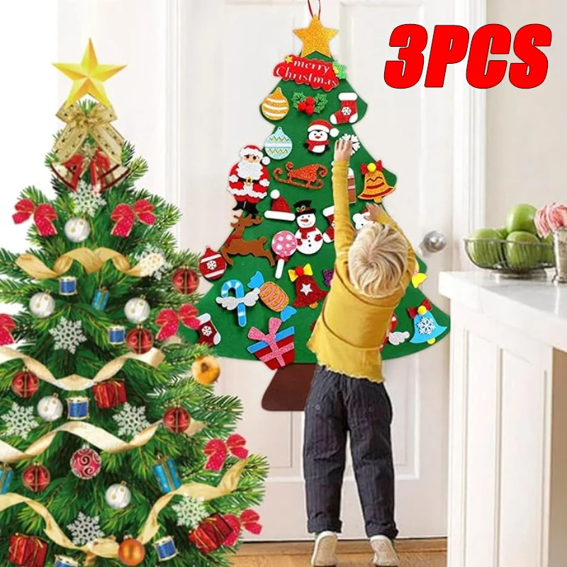 3PCS Felt Christmas Tree Children's Handmade Puzzle DIY Decoration Patchwork Felt Christmas Tree Snowman Christmas Decoration