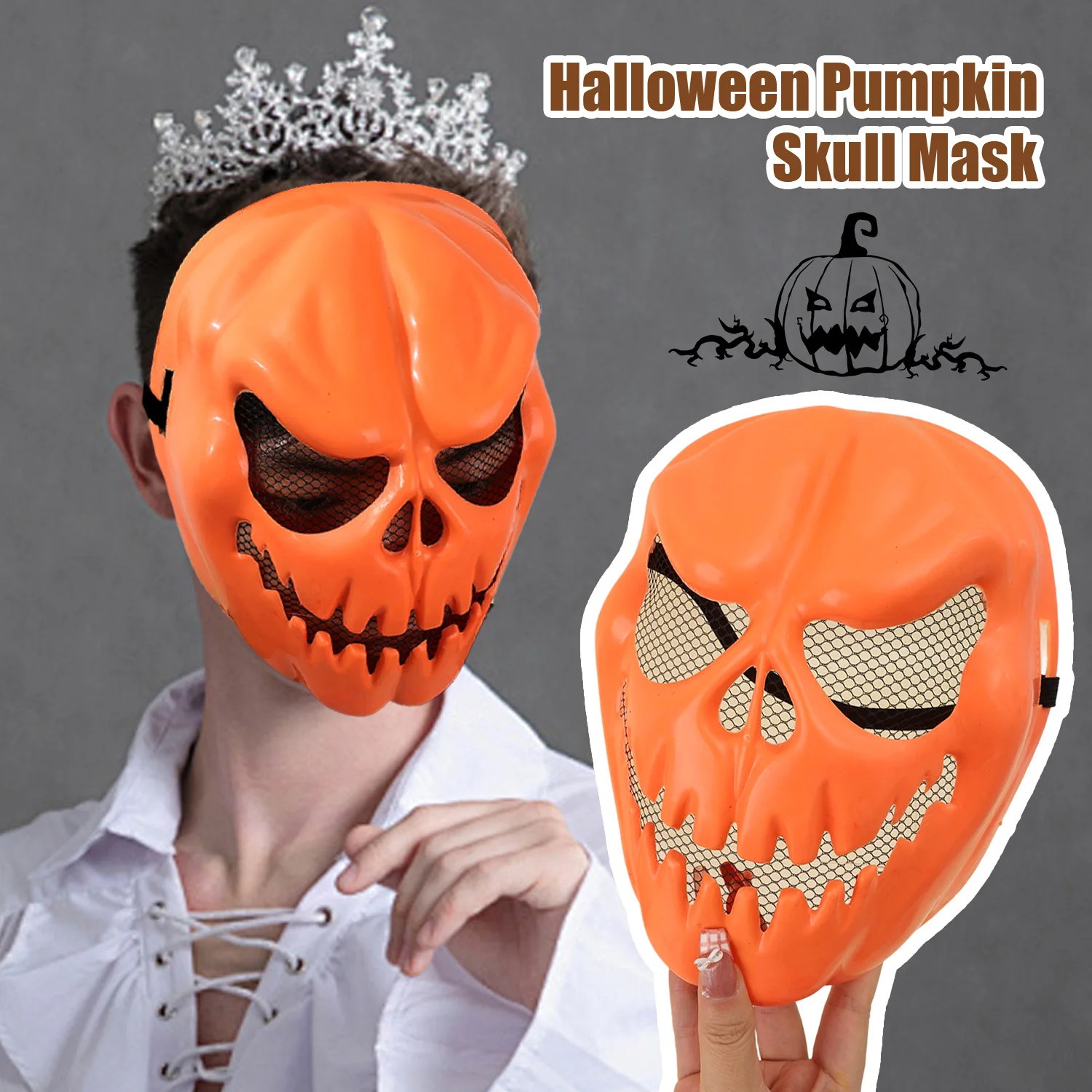 2PCS Lightweight Halloween Pumpkin Skull Mask Easy To Wear Cosplay Masks for Halloween Scary Party Funny Realistic Mask Tool 2