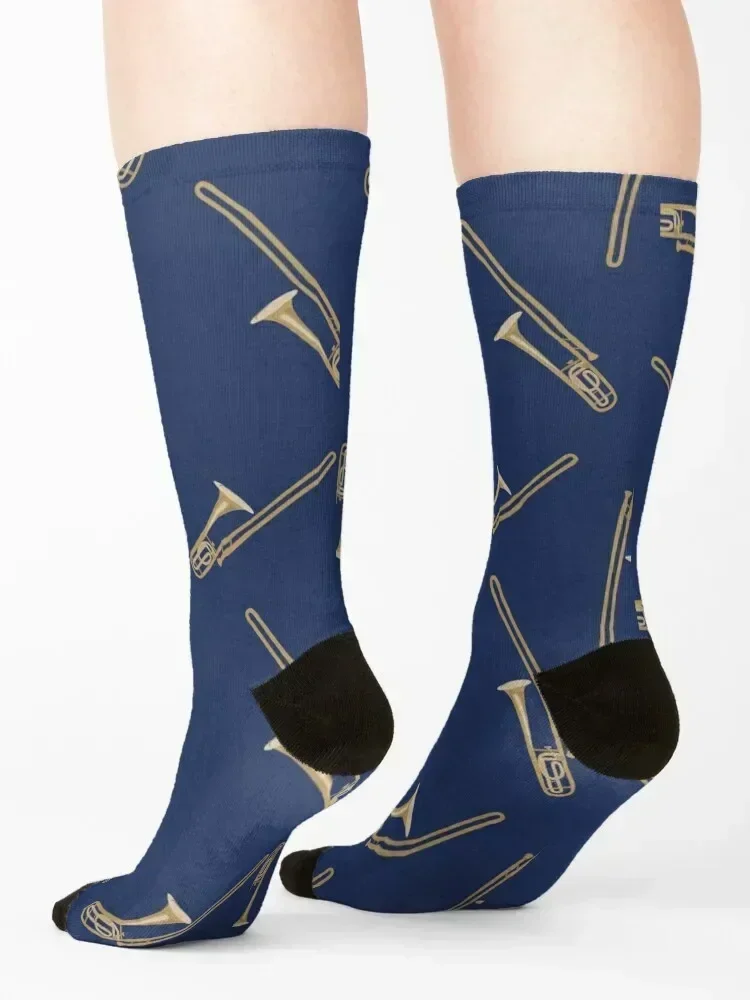 Trombone on blue Socks hockey Run new in's bright garter Socks Woman Men's