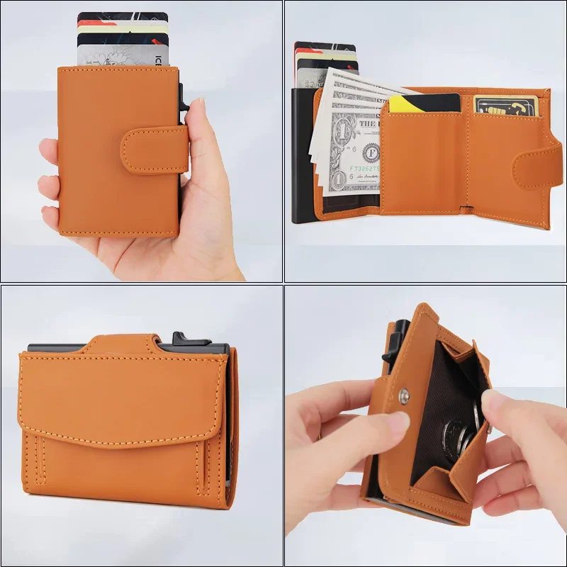 2024 New Rfid Wallet Men Money Mini Bag Male Aluminium Card Holder Wallet Small Leather Wallet Thin and Light Coin Purse