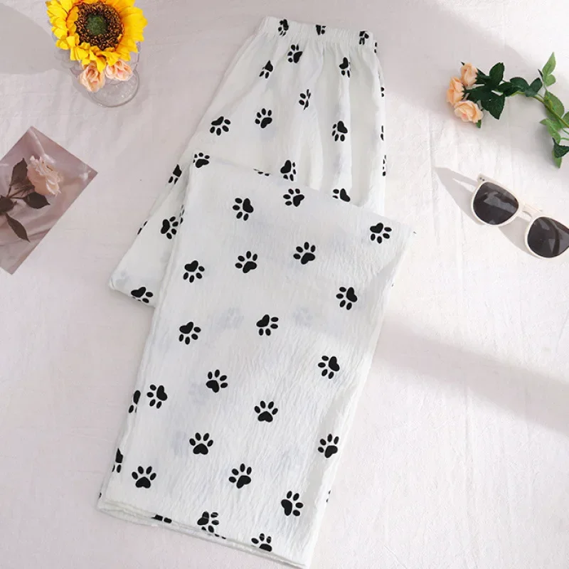 New Bubble Cotton Crepe Cartoon Simple Casual Shorts Outerwear for Women in Spring Autumn Summer Walking Pants Sleeping Pants