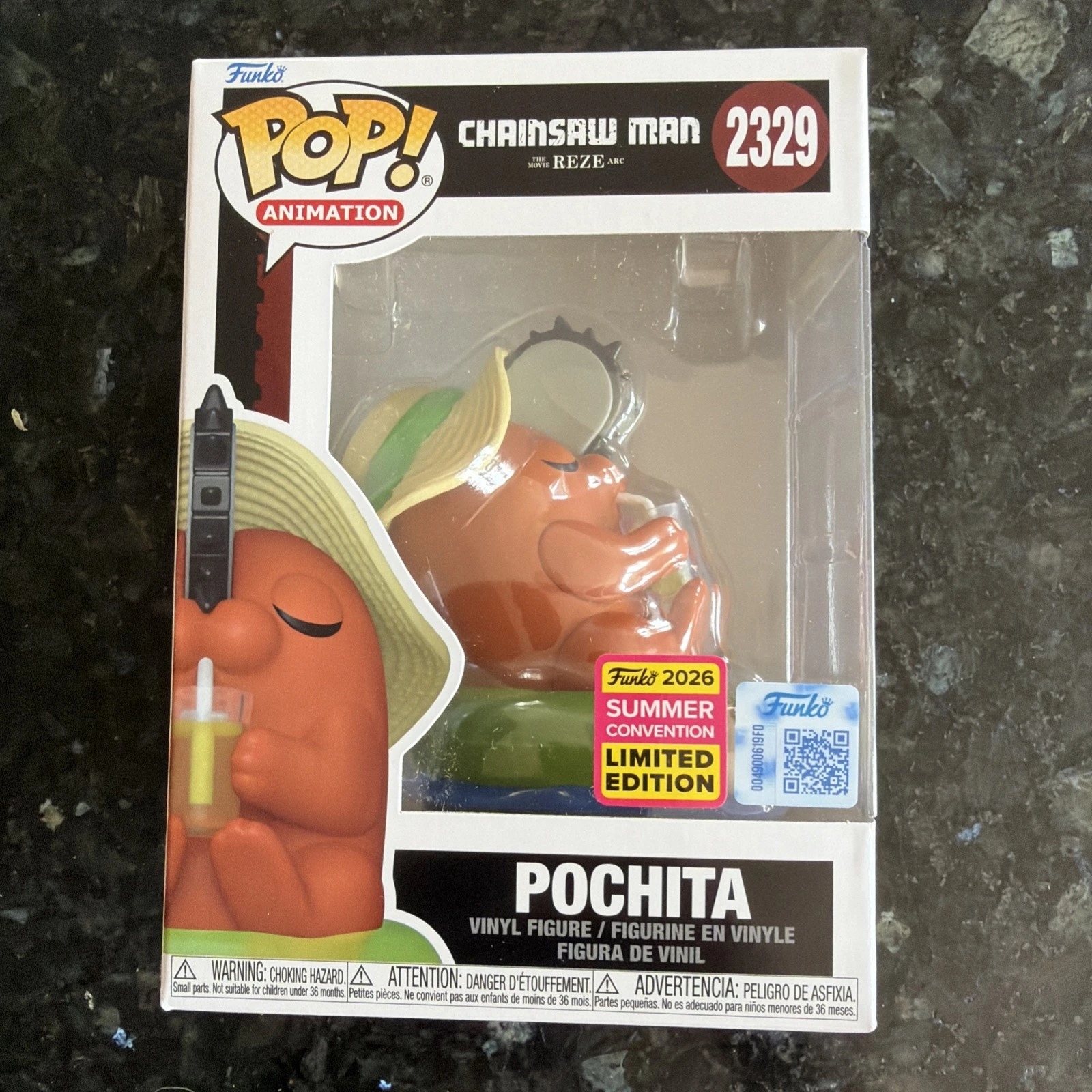 Funko Pop Chainsaw Man Pochita mit Sonnenhut Vinylfigur 2329 2026 Sommer-Aufkleber Sammlerstück Limitierte Auflage Deko-Geschenk für Fans