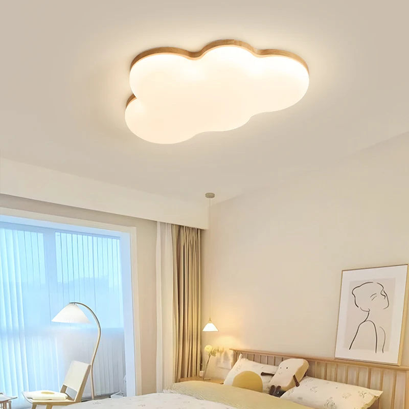 Luz de techo de nube nórdica para habitación de niños, protección ocular cálida, lámpara de techo para dormitorio, sala de estudio, lámpara artística de madera de dibujos animados